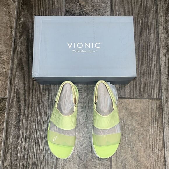 Nwt Vionic “Karleen”lime green leather & transparent platform sandals. - Picture 6 of 10